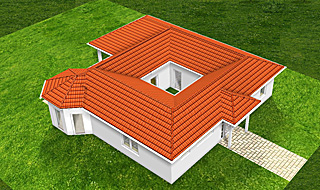 Winkelbungalow mit Atrium 13 129 16 Variante 3 129 m² Wohnfläche Hausansicht